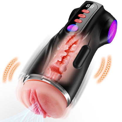 【Vente flash : -30 %】Daphne - Pompe à Penis avec 3 Manches Interchangeables, Chatte de Poche, 9 Modes de Succion & 9 Modes de Vibration, Masturbateur Masculin