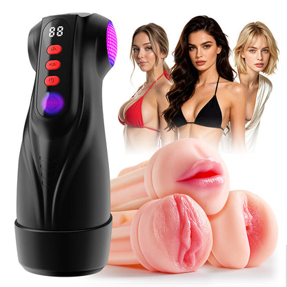 【Vente flash : -30 %】Daphne - Pompe à Penis avec 3 Manches Interchangeables, Chatte de Poche, 9 Modes de Succion & 9 Modes de Vibration, Masturbateur Masculin