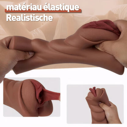 Chatte de poche réaliste Matériau doux et durable Vagin texturé réaliste et anus serré Trous 2 en 1