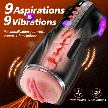 【Vente flash : -30 %】Daphne - Pompe à Penis avec 3 Manches Interchangeables, Chatte de Poche, 9 Modes de Succion & 9 Modes de Vibration, Masturbateur Masculin