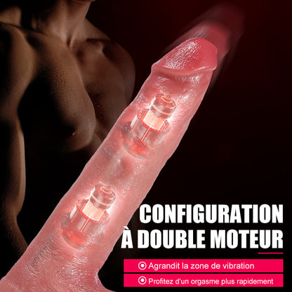 【Conçu pour les débutants】Godemichet anal réaliste en silicone de 7,4 pouces avec fonction de chauffage, modes de poussée et de vibration automatiques