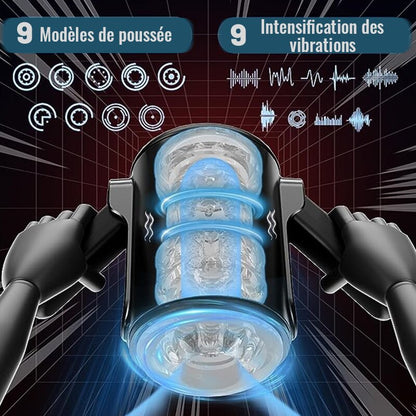 Masturbateur automatique pour hommes avec deux poignées et des vibrations de stretch avec 9 fréquences