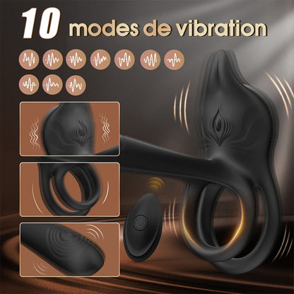 Vibrateur à anneau pénien 3 en 1, stimulateur de point G et clitoris à 10 vibrations, vibrateur pour couple en érection