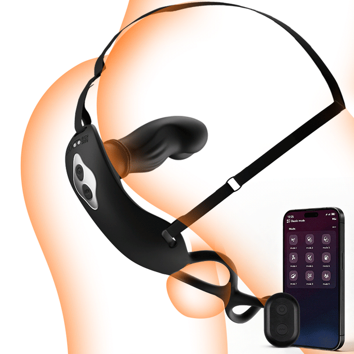 Hugo – Masséur de prostate portable à mouvements de va-et-vient avec sangles, double commande via application et télécommande