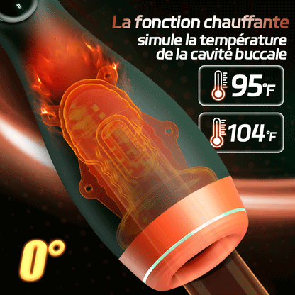 Warming - Masturbateur masculin 2-en-1 avec vibration et télescopage simulant la température de la cavité buccale
