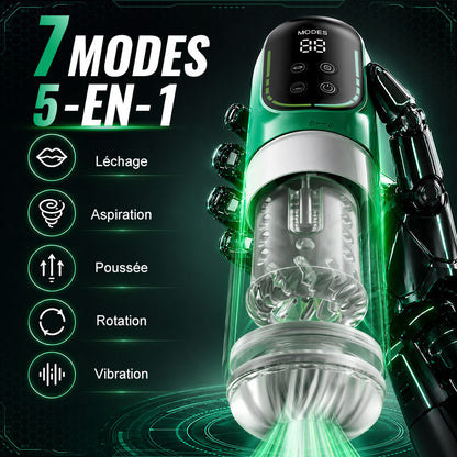 【Abordable】Heaven - Masturbateur Automatique 5-en-1 Rotatif Poussant Aspiration Vibrant Léchage Stroker