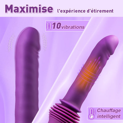 Dildo amélioré extra-long de 4,33 pouces avec base réglable à 145°, fonction chauffante et vibrante