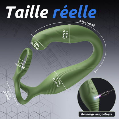 Masseur prostatique vibrant et oscillant Logan 10 avec 2 anneaux de pénis pour hommes et couples homosexuels