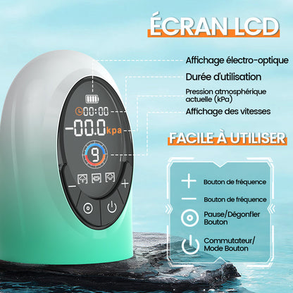 Green Pioneer - Pompe à pénis à eau avec écran LCD, 4 niveaux de pression et 9 modes d'aspiration
