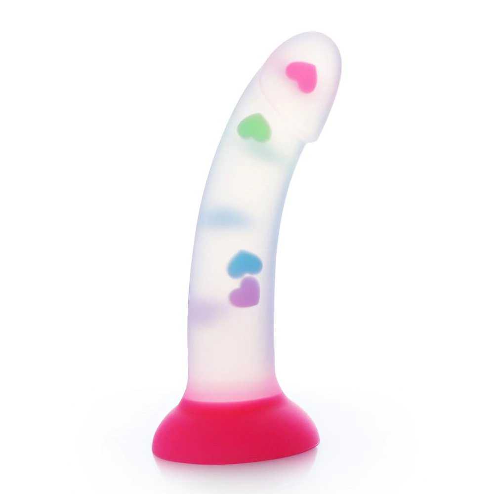 Gode transparent fluo avec coeurs colorés et ventouse 18cm Acmejoy